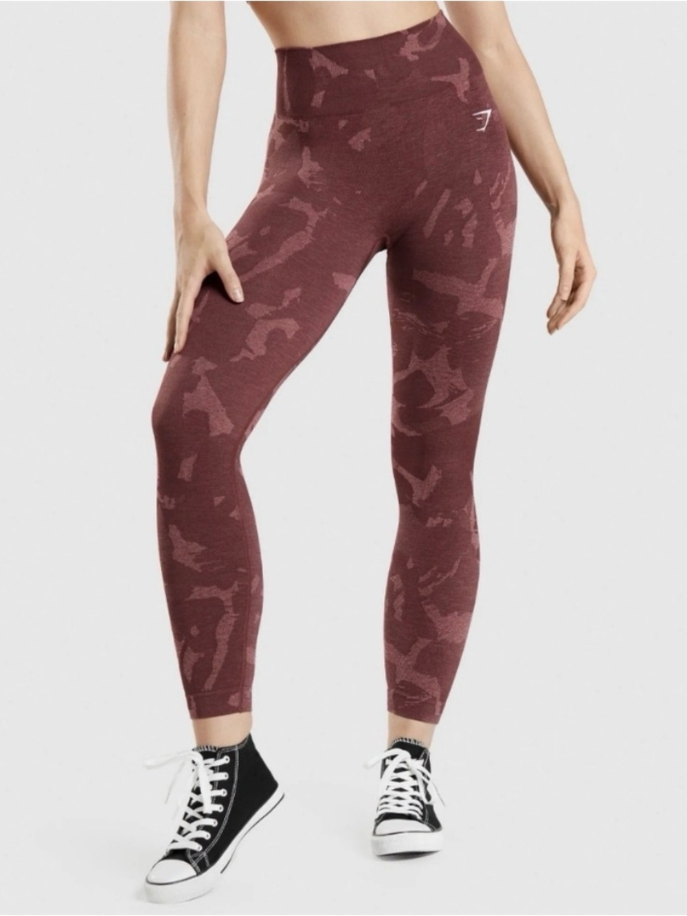 Gymshark High-Rise Seamless Leggings in Burgundy Camo